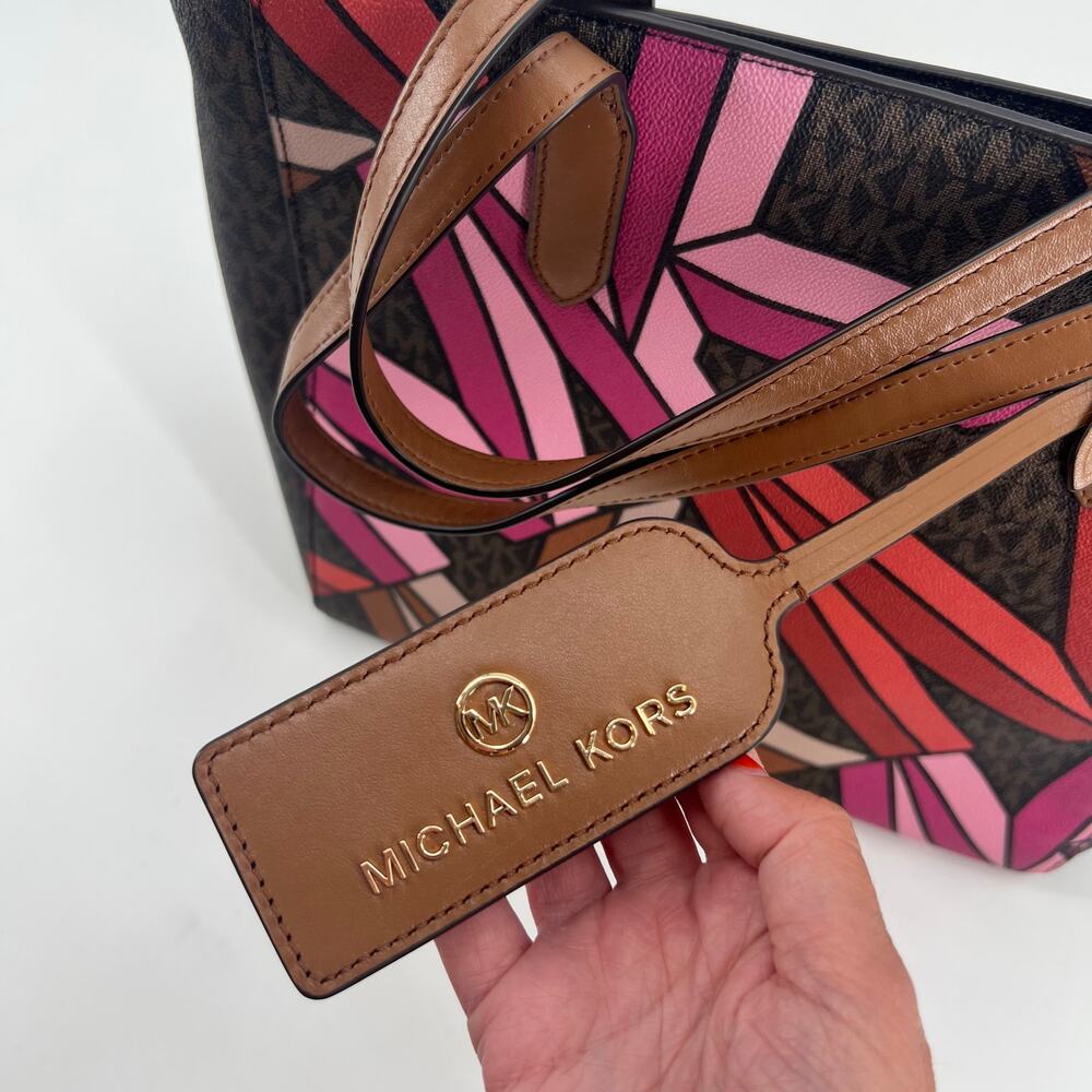 Michael Kors Sinclair Brown Multi Tote & matching Wallet limited edition pink - Picture 3 of 14